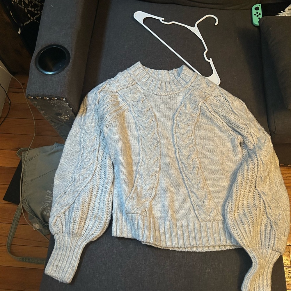 Express Light Gray Cable Knit Sweater